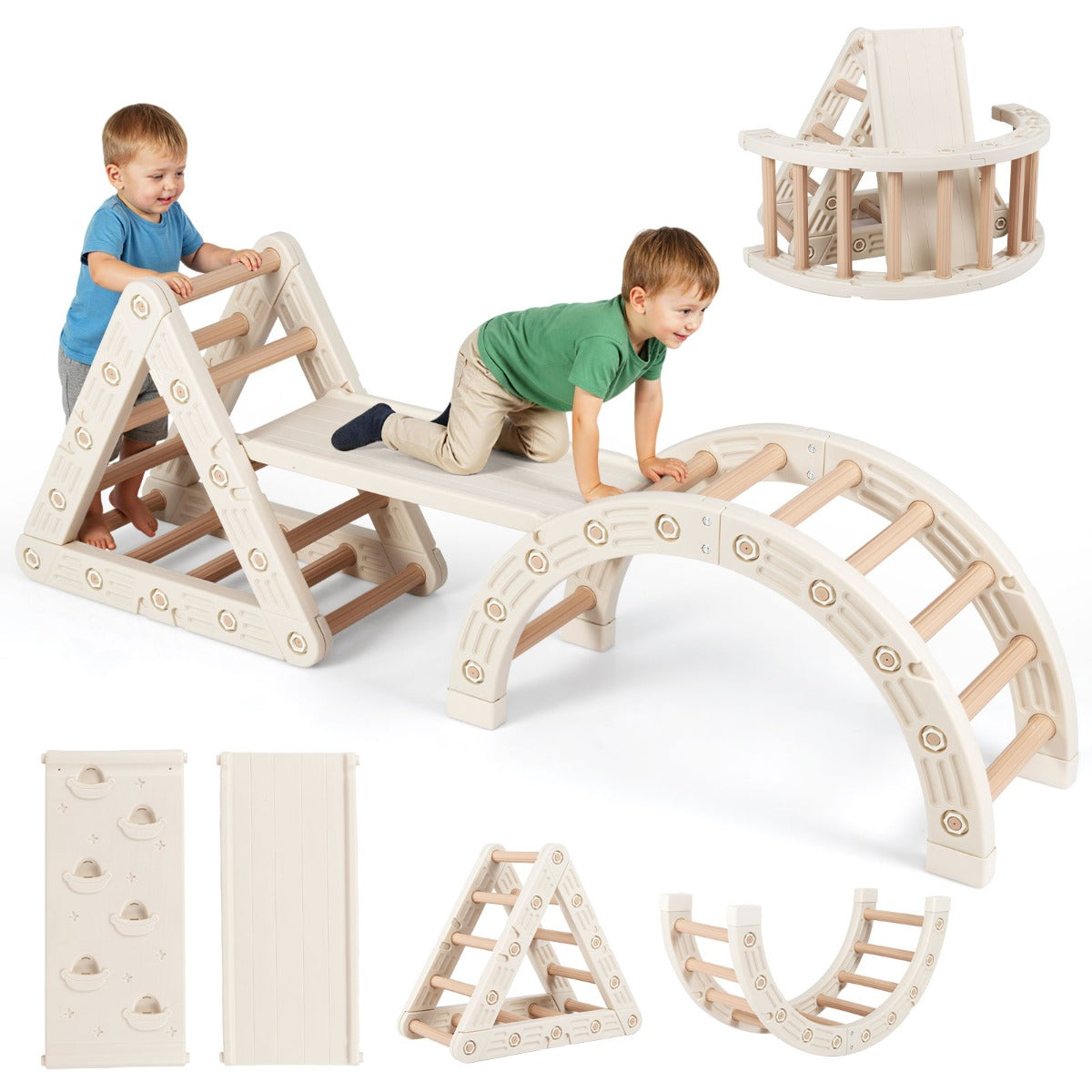 5-in-1 Montessori Climbing Set | Triangle Arch Ladder | Coffee