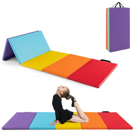 Kids colorful gymnastics mat with handles for fun and safe home workouts.