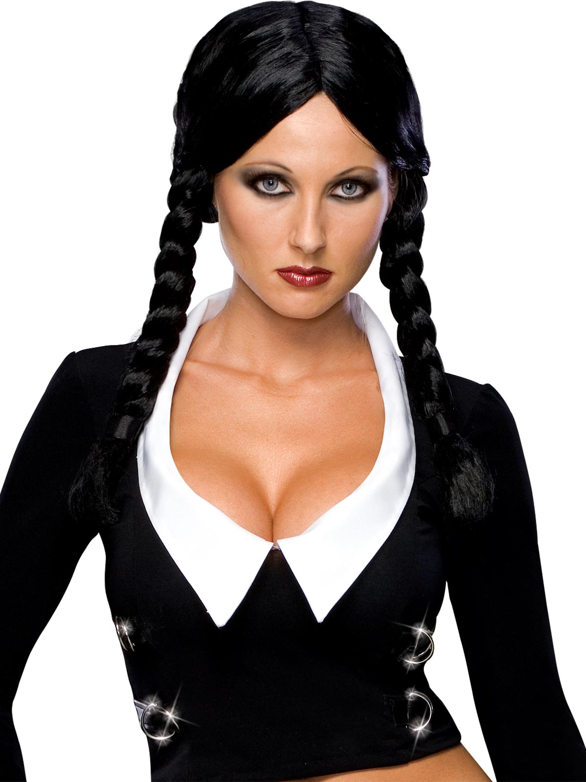Wednesday Addams wig in black braids, perfect for kids costume play at home.