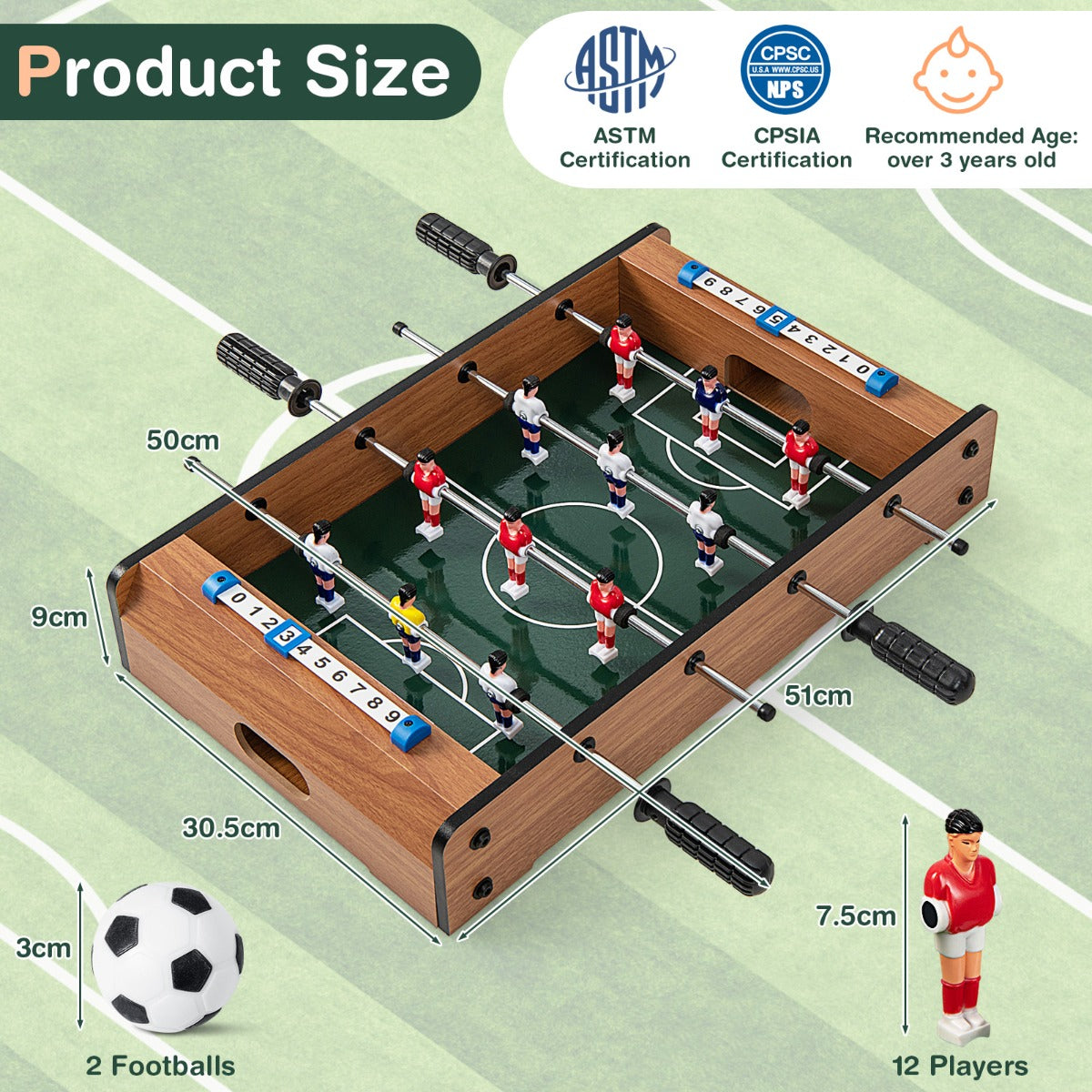 Mini foosball game set with portable design for kids, 51cm soccer table for home fun.