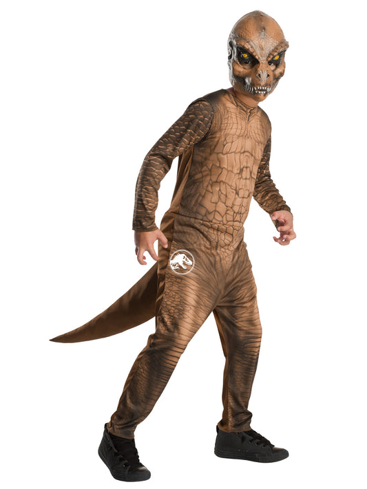 Kids T-Rex inflatable costume ideal for Halloween dress-up, creating fun at home.