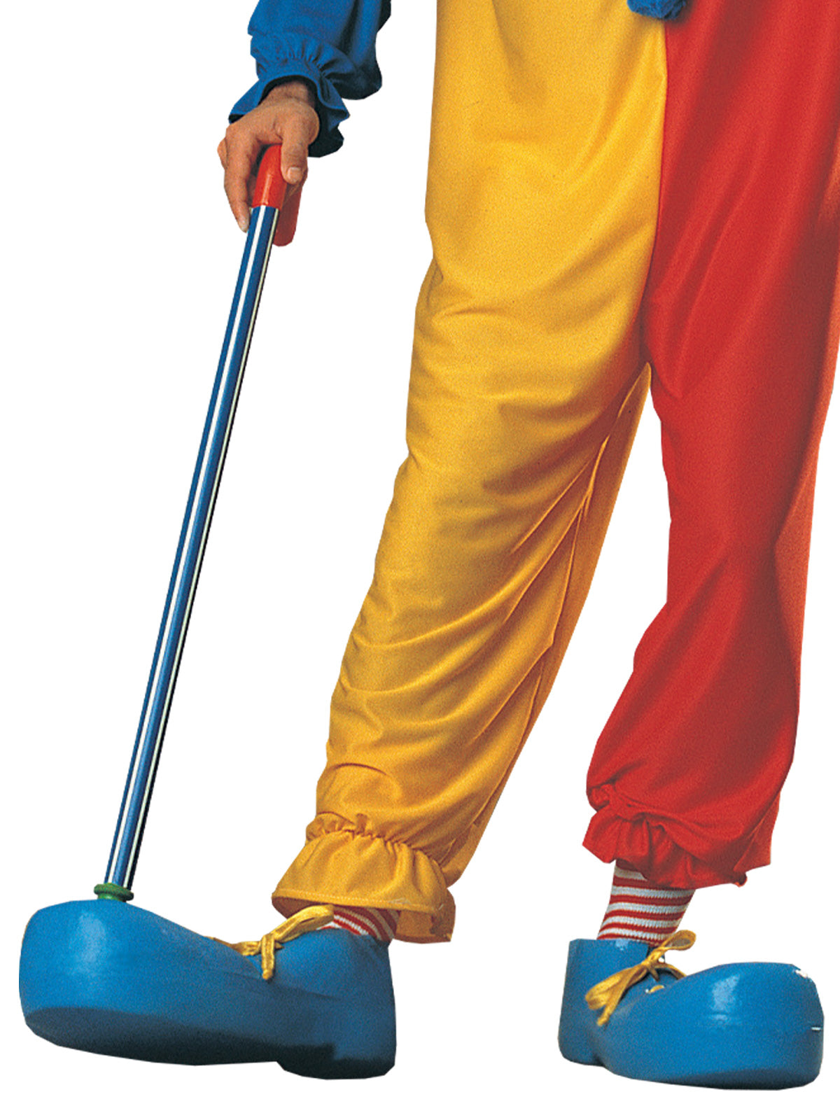 Colorful adult clown costume for fun childrens home dress-up playtime.