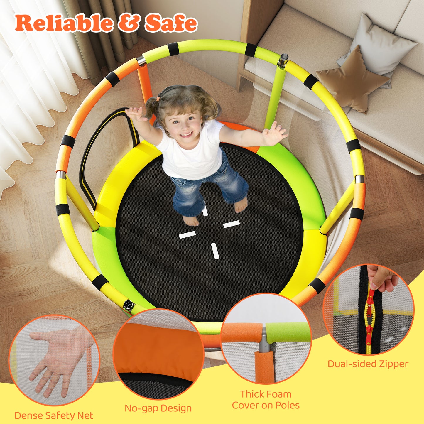 55" 6-in-1 Kids Trampoline Hammock Gym Bar Orange Multicolor