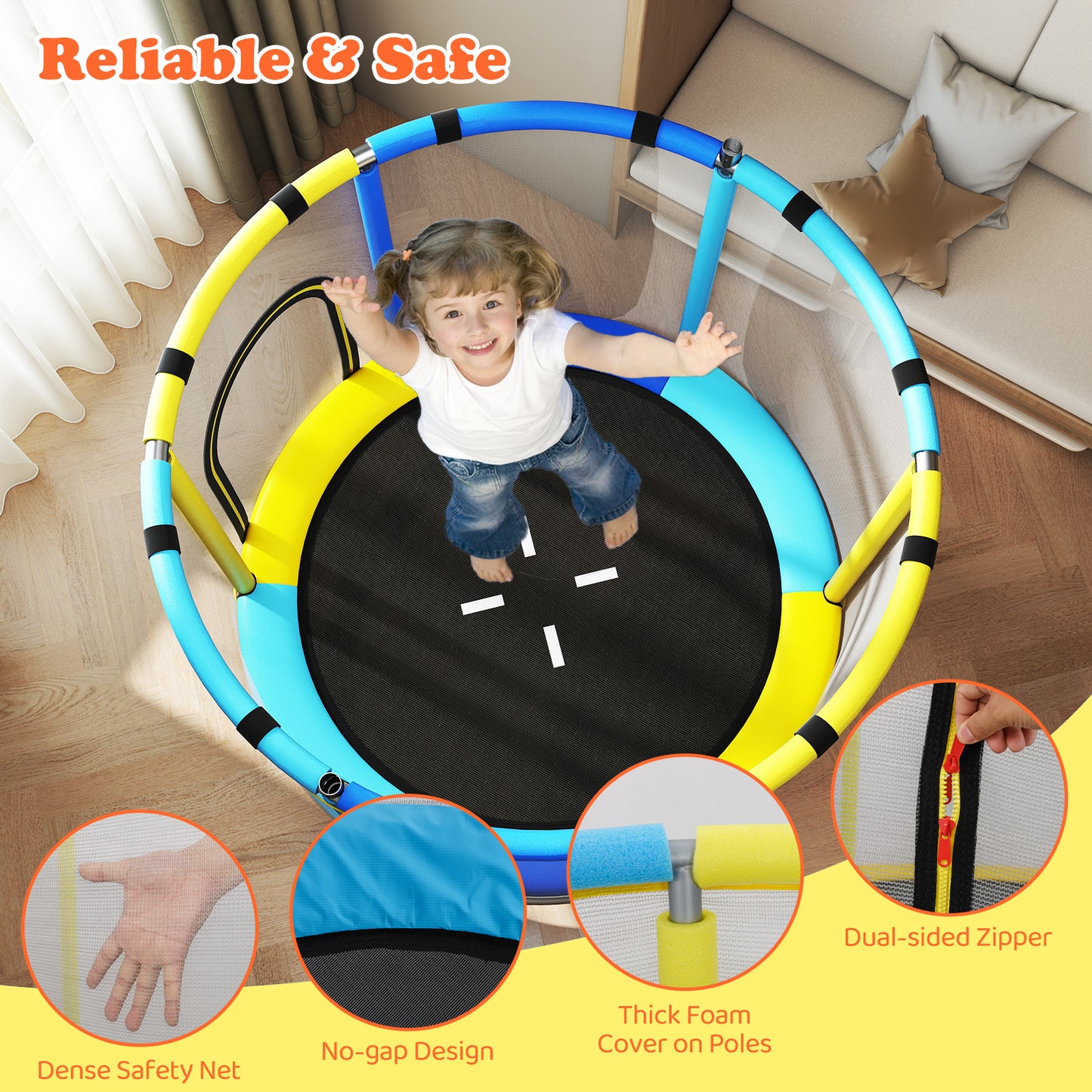 55" 6-in-1 Kids Trampoline | Hammock Gym Bar Basketball Blue