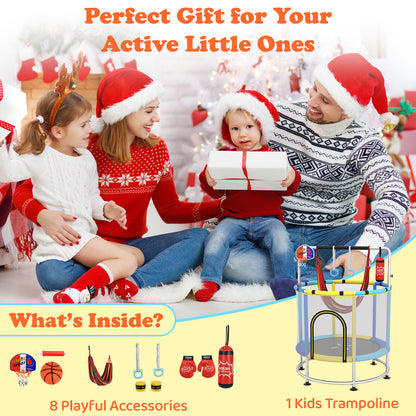 55" 6-in-1 Kids Trampoline | Hammock Gym Bar Basketball Blue