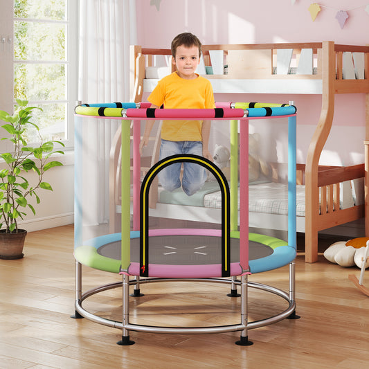 55 Inch Kids Trampoline with Hammock and Adjustable Gym Bar-Pink