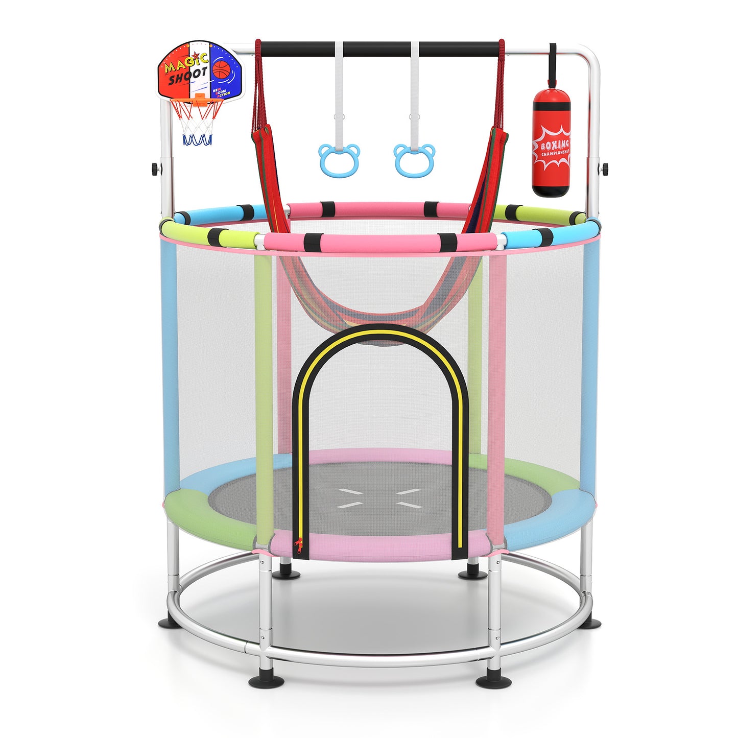 55" Kids Trampoline 6-in-1 Activity Center | Pink Multicolor