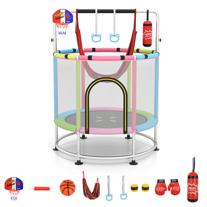 55" Kids Trampoline 6-in-1 Activity Center | Pink Multicolor