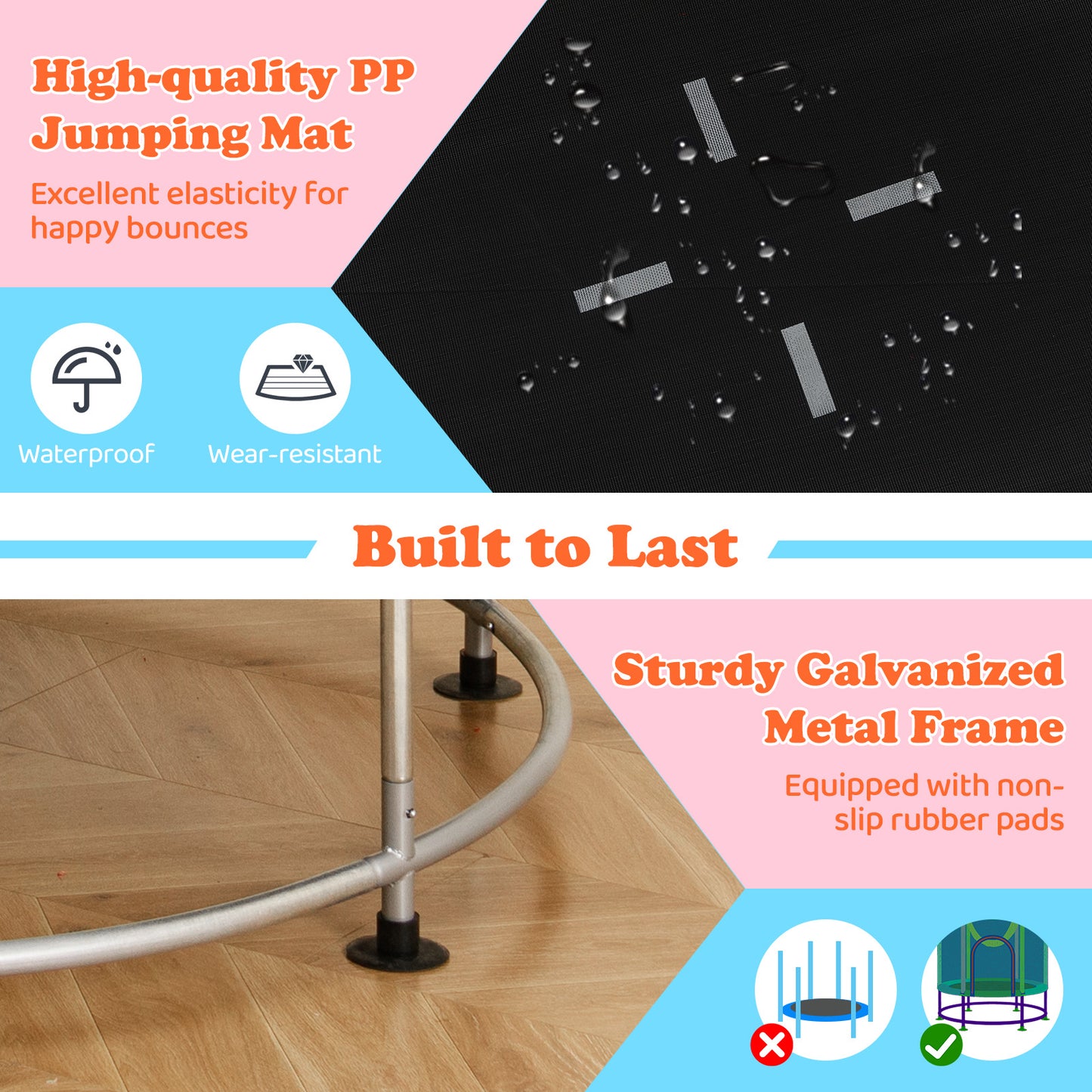 55" Kids Trampoline 6-in-1 Activity Center | Pink Multicolor