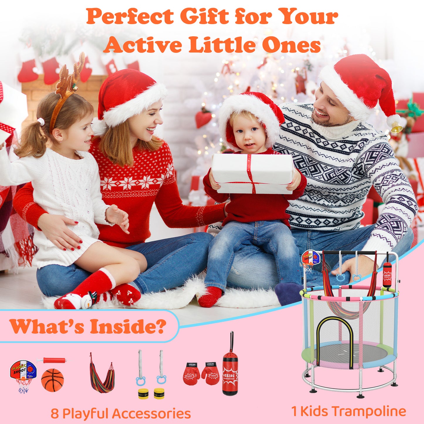 55" Kids Trampoline 6-in-1 Activity Center | Pink Multicolor