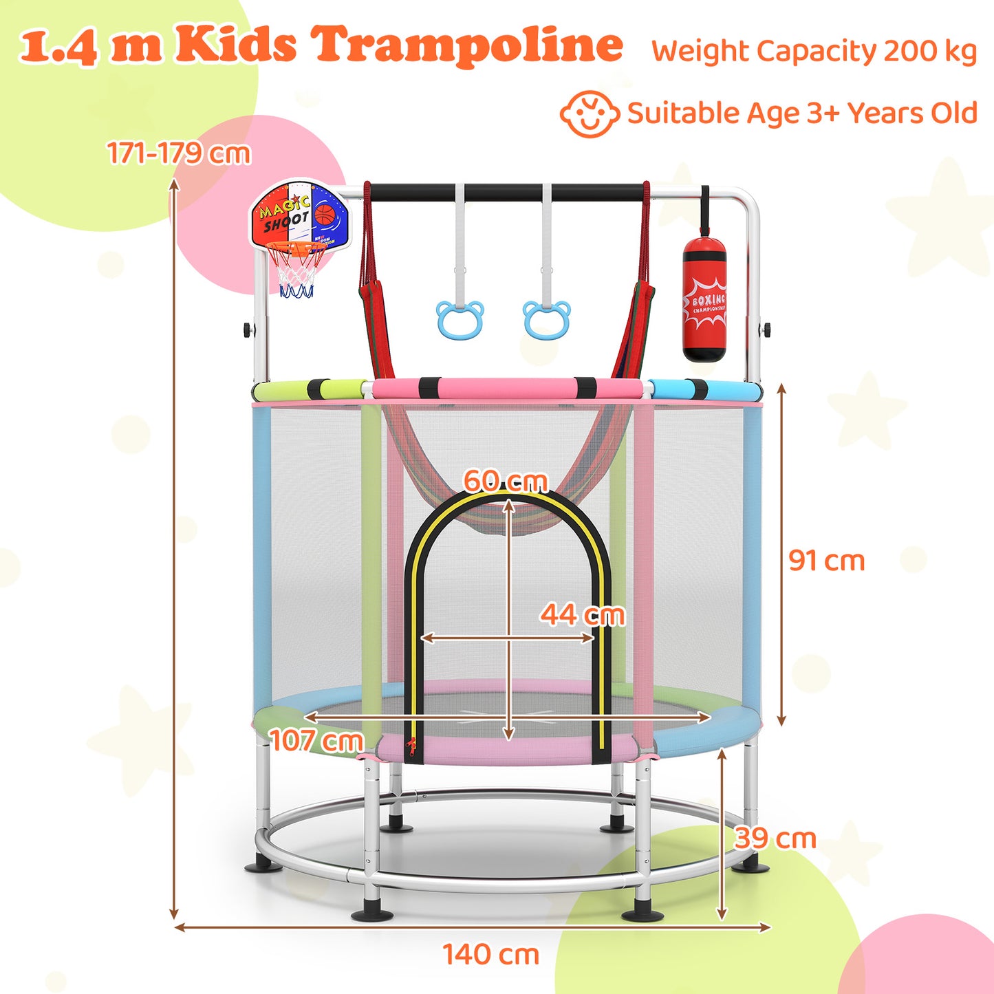 55" Kids Trampoline 6-in-1 Activity Center | Pink Multicolor