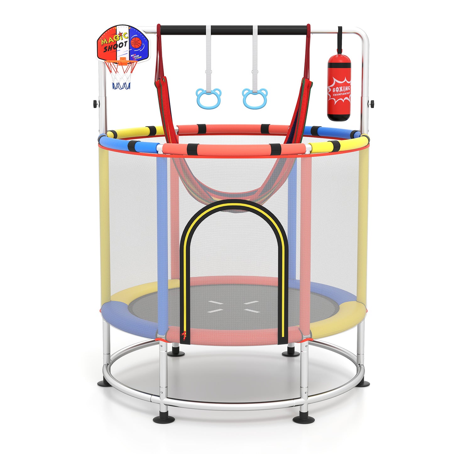 55" Kids Trampoline | 6-in-1 Activity Center Red & Multicolor