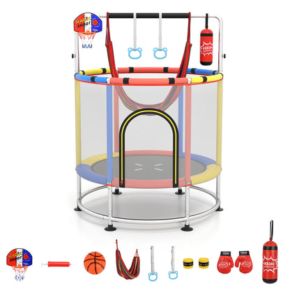 55" Kids Trampoline | 6-in-1 Activity Center Red & Multicolor