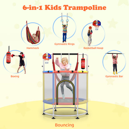 55" Kids Trampoline | 6-in-1 Activity Center Red & Multicolor