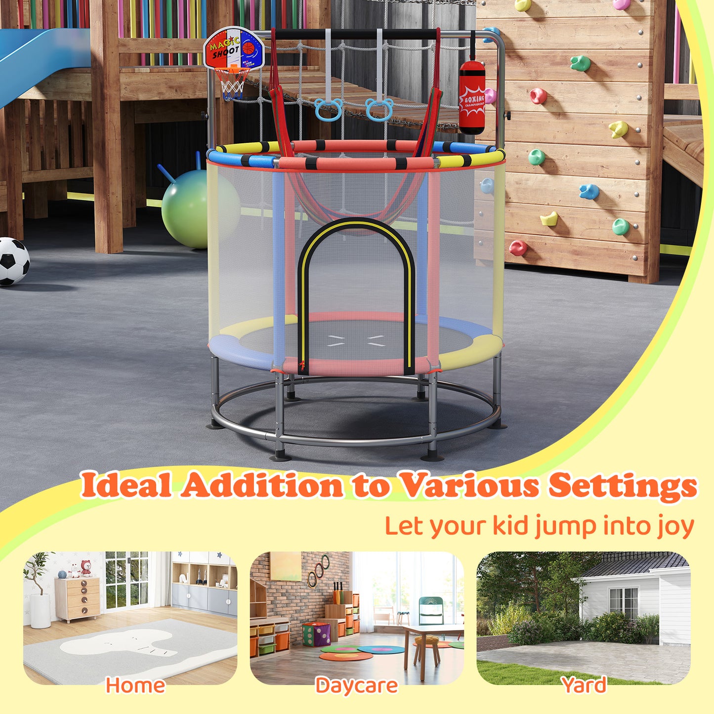 55" Kids Trampoline | 6-in-1 Activity Center Red & Multicolor