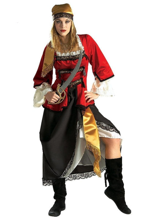 Adult Deluxe Pirate Queen Costume Set with Velvet and Lace for Halloween dress-up.