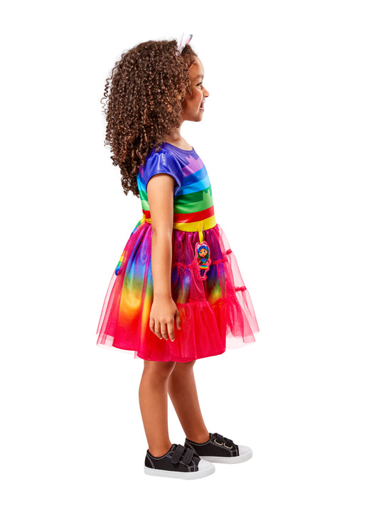 Gabbys Dollhouse Rainbow Tutu Dress Costume with Cat Ears - Imaginative play dress for kids.