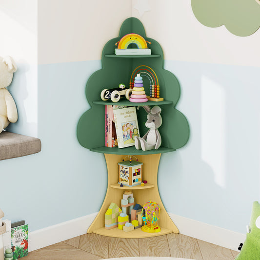 Costway 5-Tier Children Book Display Rack with Anti-toppling System-Green