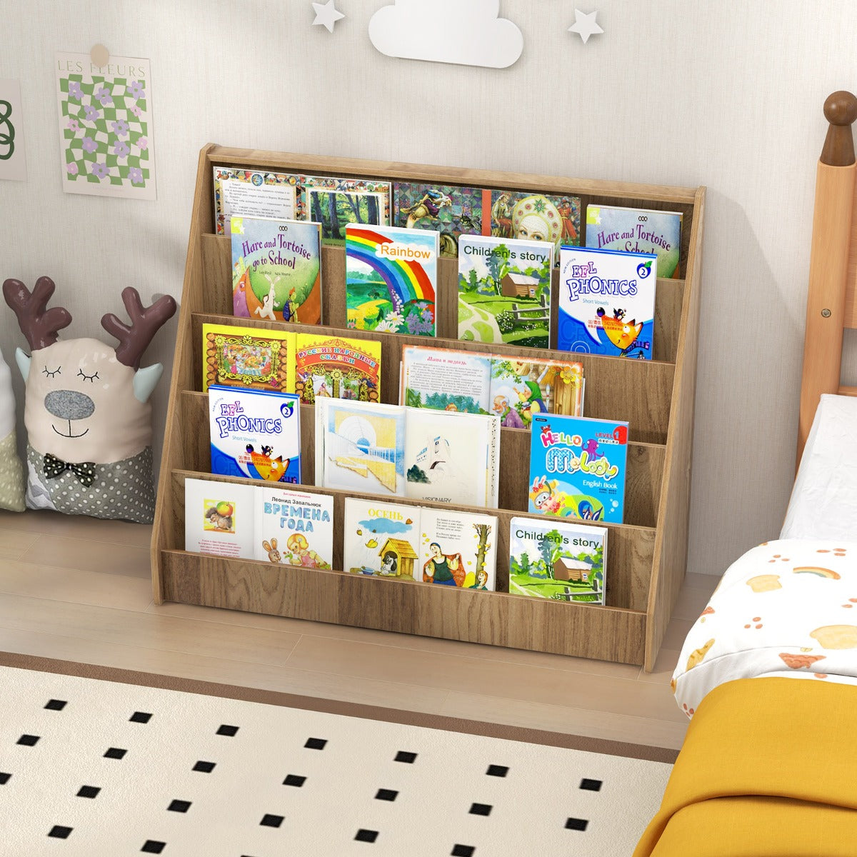  5 Tier Kids Bookshelf with Anti-Toppling Devices for Kids Room-Navy