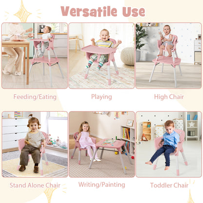 Pink 5-in-1 Convertible Baby Highchair | Removable Tray & Harness