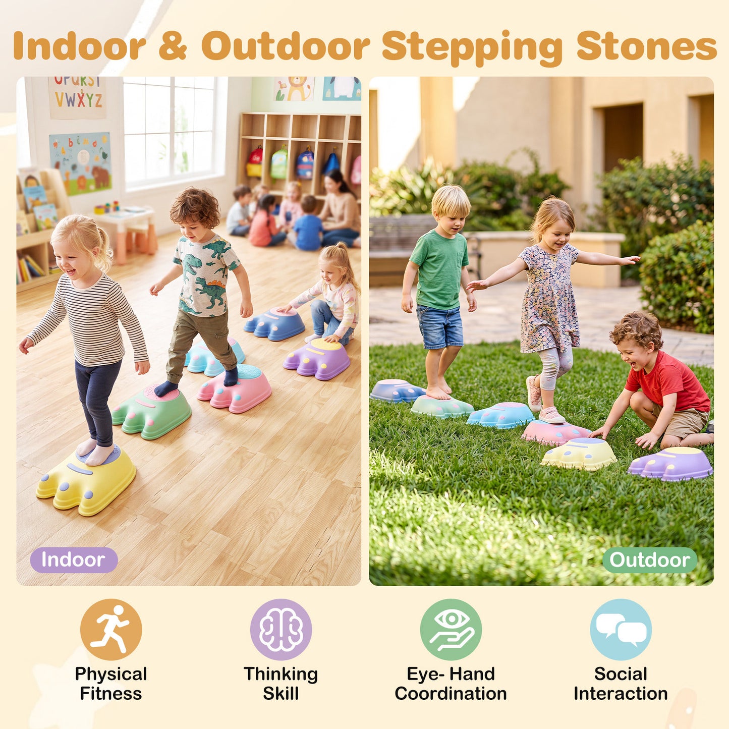 6-Piece Multi-Color Monster Stepping Stones | Kids Balance Toy