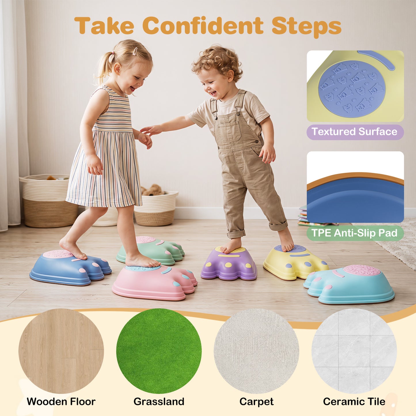 6-Piece Multi-Color Monster Stepping Stones | Kids Balance Toy