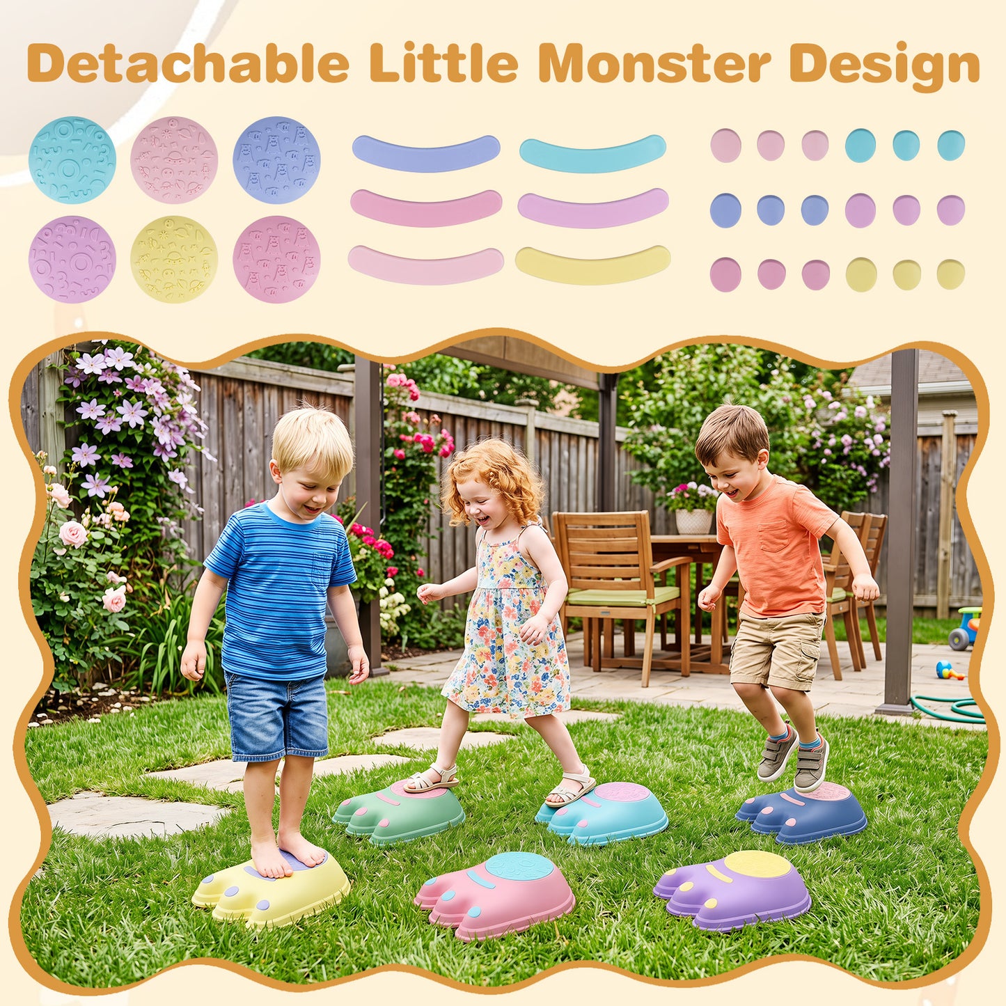 6-Piece Multi-Color Monster Stepping Stones | Kids Balance Toy