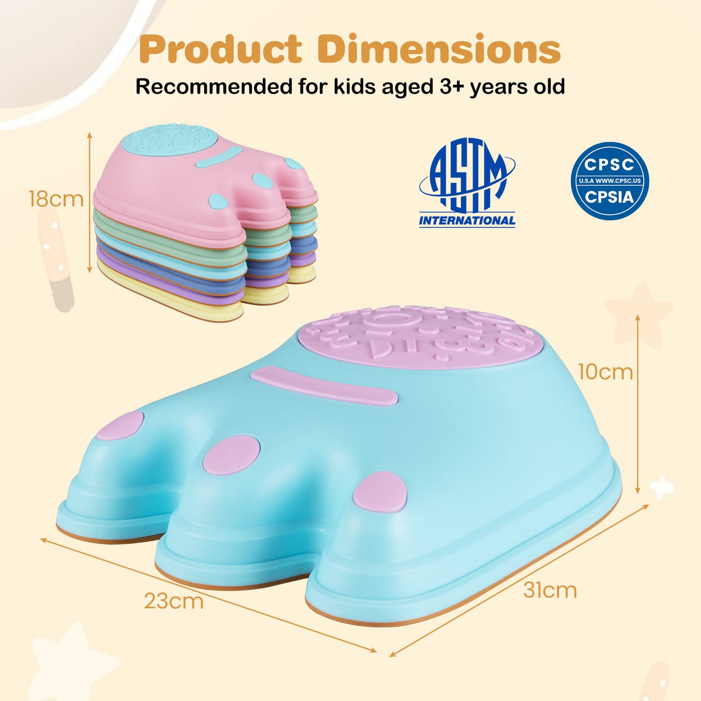 6-Piece Multi-Color Monster Stepping Stones | Kids Balance Toy