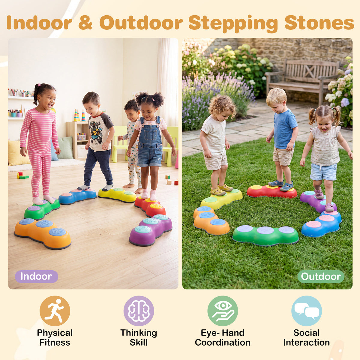 6-Piece Multi-Color Peanut Stepping Stones | Kids Balance Toy Set