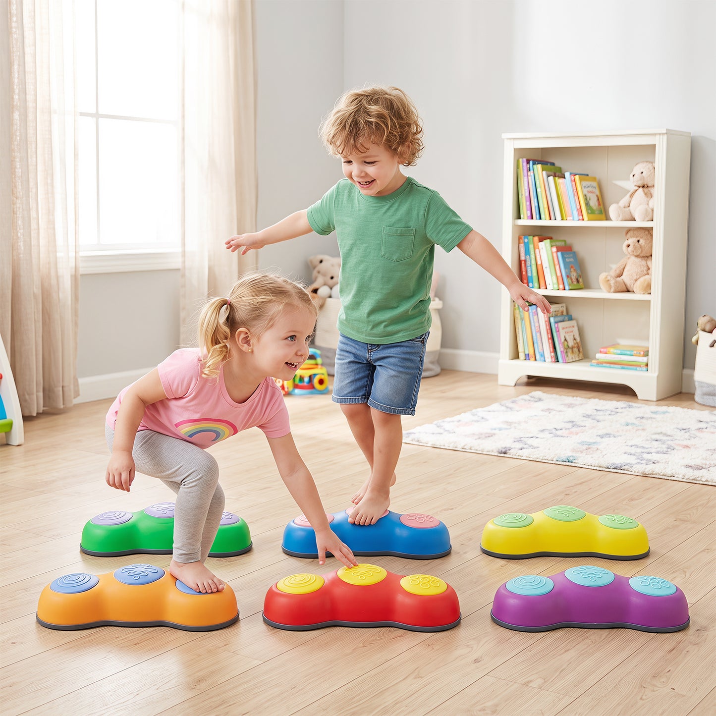 6-Piece Multi-Color Peanut Stepping Stones | Kids Balance Toy Set