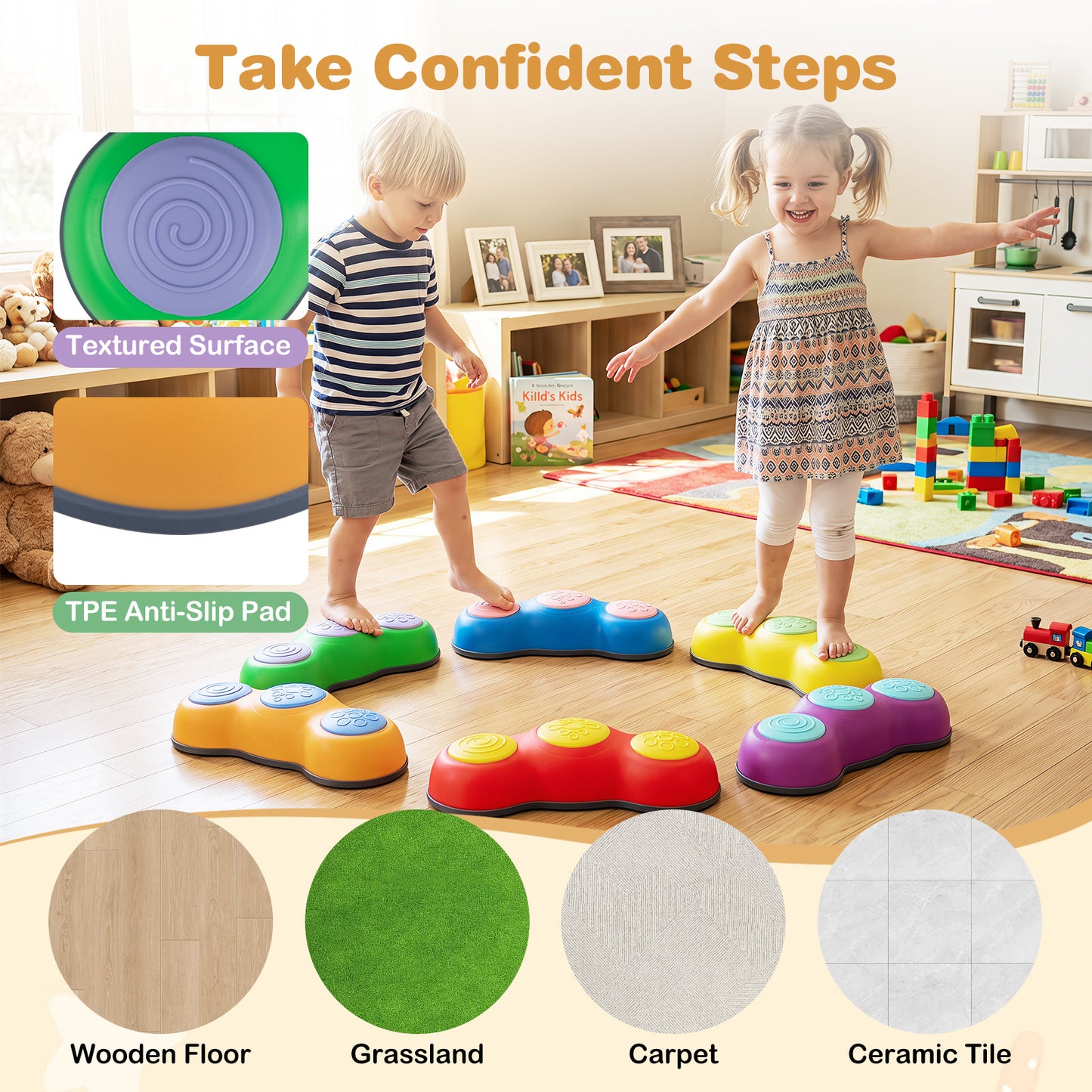 6-Piece Multi-Color Peanut Stepping Stones | Kids Balance Toy Set