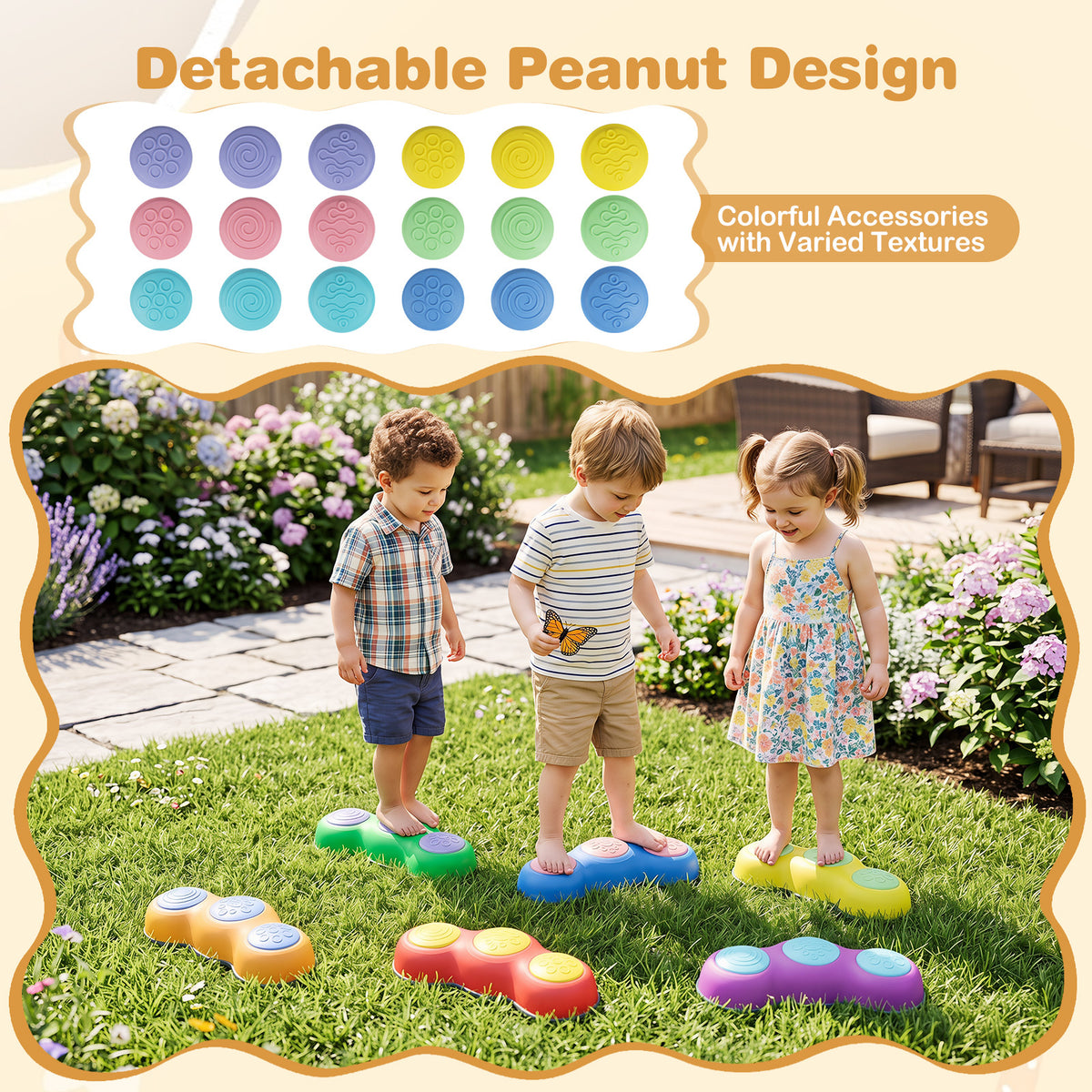 6-Piece Multi-Color Peanut Stepping Stones | Kids Balance Toy Set