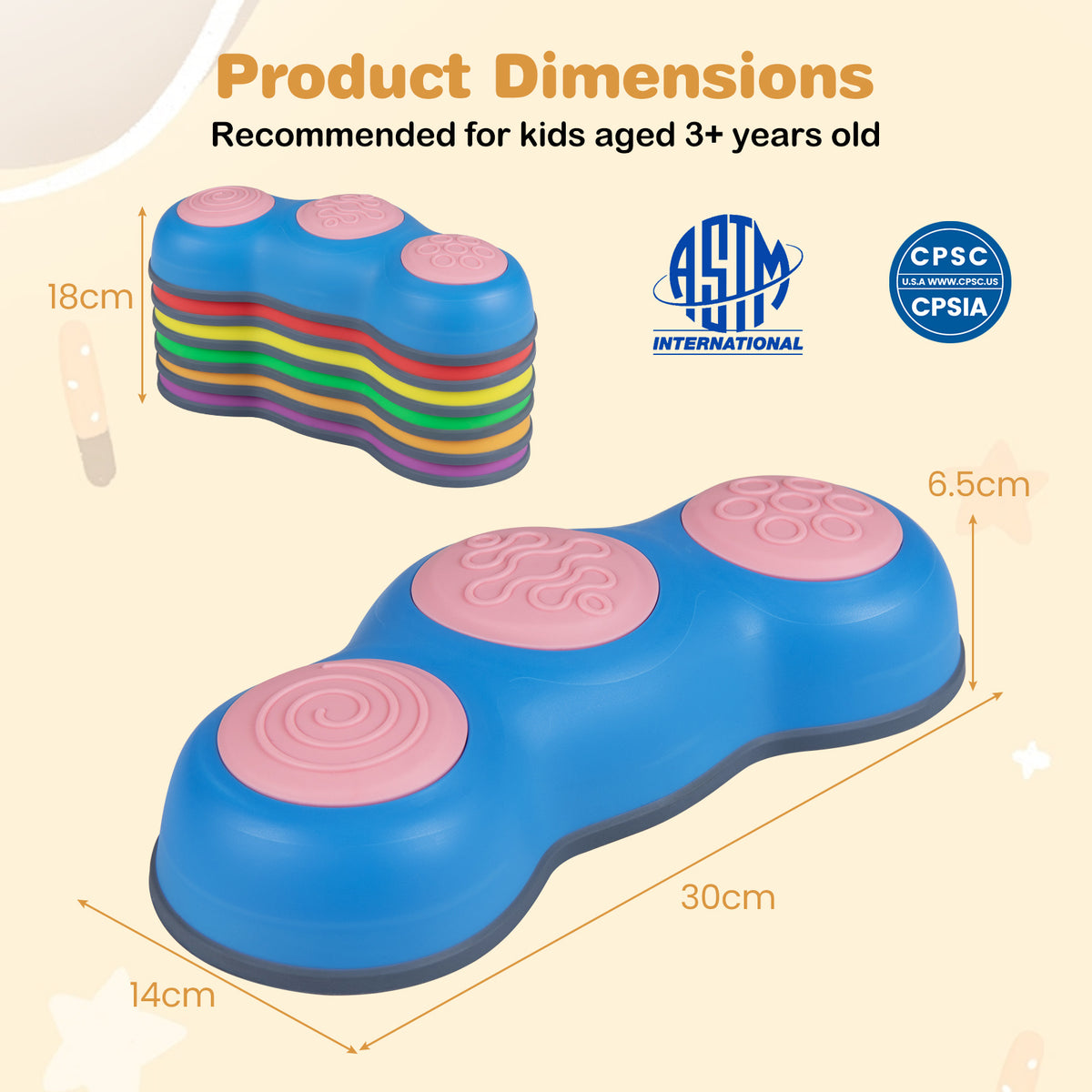 6-Piece Multi-Color Peanut Stepping Stones | Kids Balance Toy Set