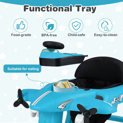 6 In 1 Blue Baby Walker | Foldable Adjustable Height Music Lights