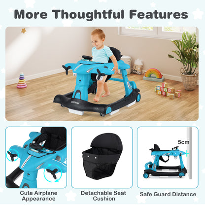 6 In 1 Blue Baby Walker | Foldable Adjustable Height Music Lights