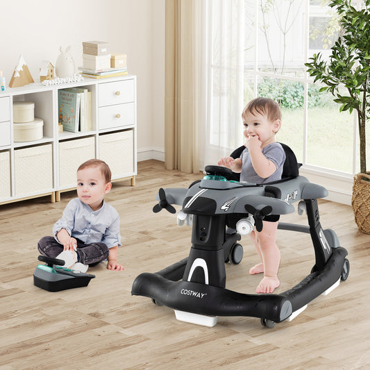 Costway 6-in-1 Baby Walker Foldable with Adjustable Height Music Lights for 6-18 Months-Grey