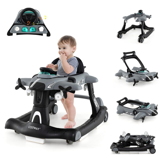 Grey 6-in-1 Baby Walker | Foldable Adjustable Height Music Lights