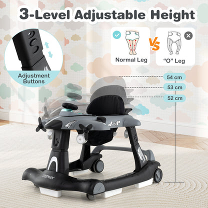 Grey 6-in-1 Baby Walker | Foldable Adjustable Height Music Lights