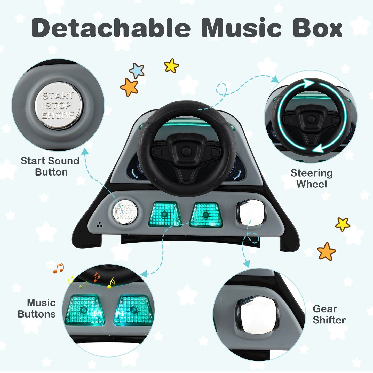 Grey 6-in-1 Baby Walker | Foldable Adjustable Height Music Lights