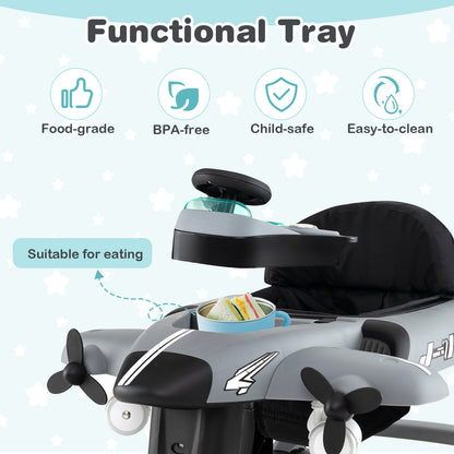 Grey 6-in-1 Baby Walker | Foldable Adjustable Height Music Lights