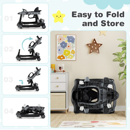 Grey 6-in-1 Baby Walker | Foldable Adjustable Height Music Lights