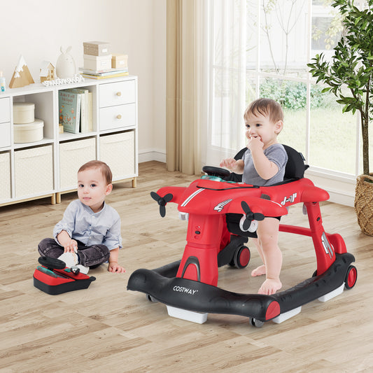 Costway 6-in-1 Baby Walker Foldable with Adjustable Height Music Lights for 6-18 Months-Red