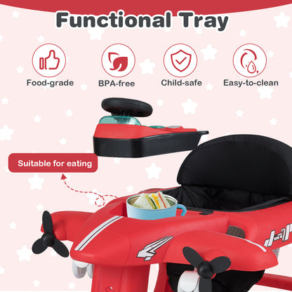 6 In 1 Red Baby Walker | Foldable Adjustable Height Music Lights