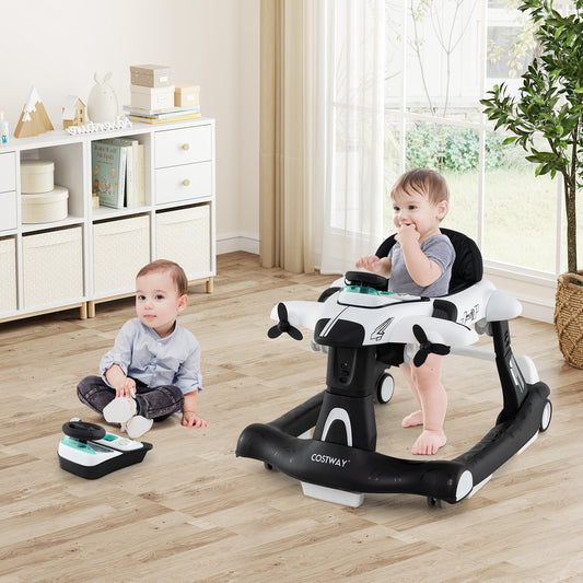 Costway 6-in-1 Baby Walker Foldable with Adjustable Height Music Lights for 6-18 Months-White