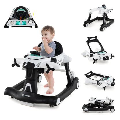 6 In 1 Foldable Baby Walker | Music Lights Adjustable Height White