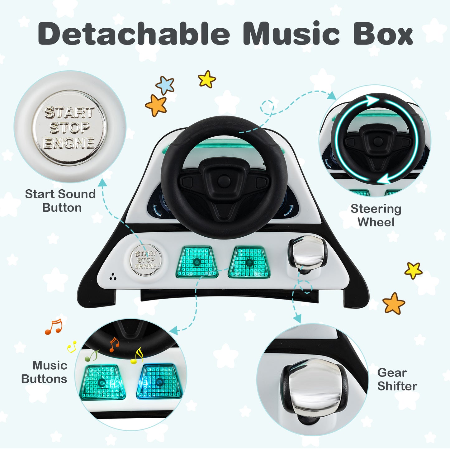 6 In 1 Foldable Baby Walker | Music Lights Adjustable Height White