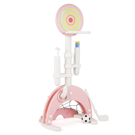Costway 6-in-1 Toddler Basketball Hoop with 8 Adjustable Height-Pink