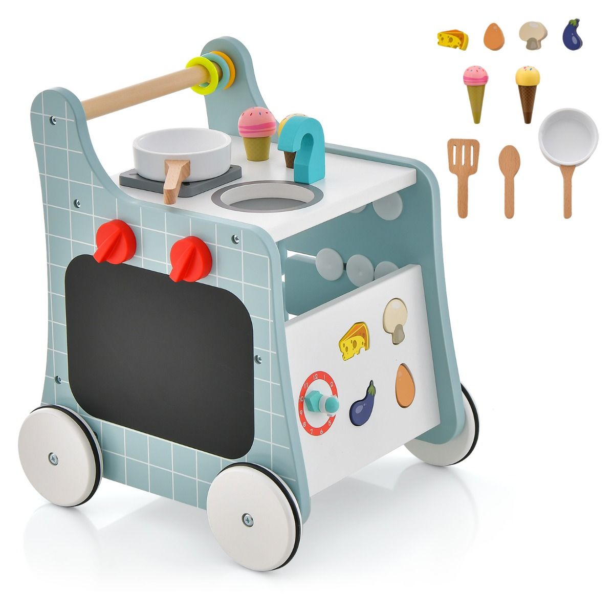 blue walker combines push-pull mobility with interactive play kitchen, encouraging active exploration and.