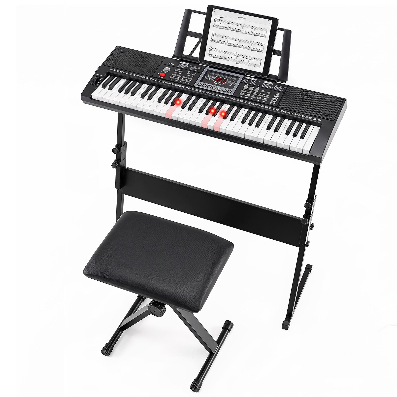Costway 61 Key Keyboard Piano for Beginners with Stand and Lighted Keys-Black