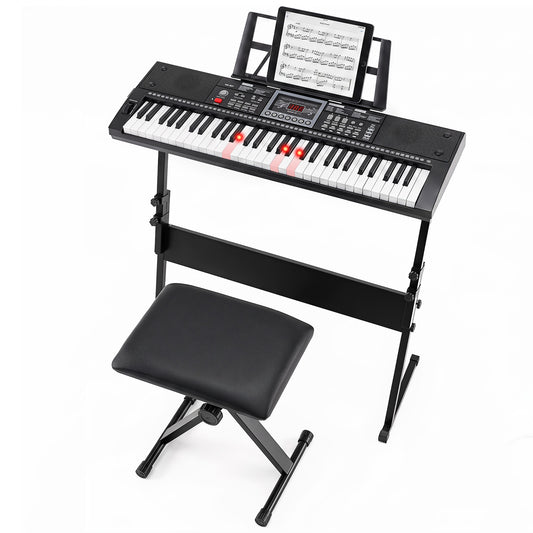 Costway 61 Key Keyboard Piano for Beginners with Stand and Lighted Keys-Black